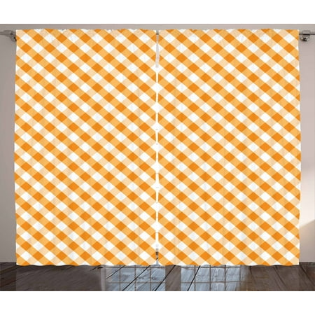 Orange And White Curtains 2 Panels Set Old Fashioned Picnic