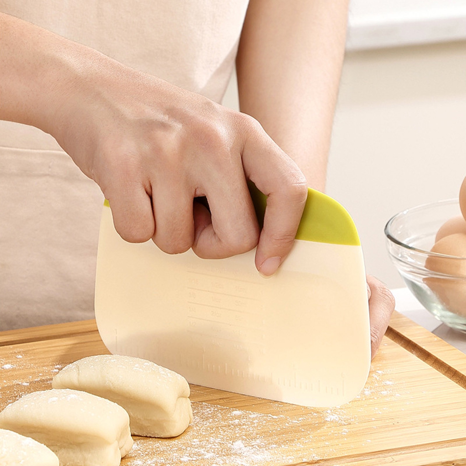 Grattoir à Pâtisserie En Acier Inoxydable Avec Manche En Bois Et échelles De Mesure - Pour Pâte à Pain, Pizza, Pâtisserie