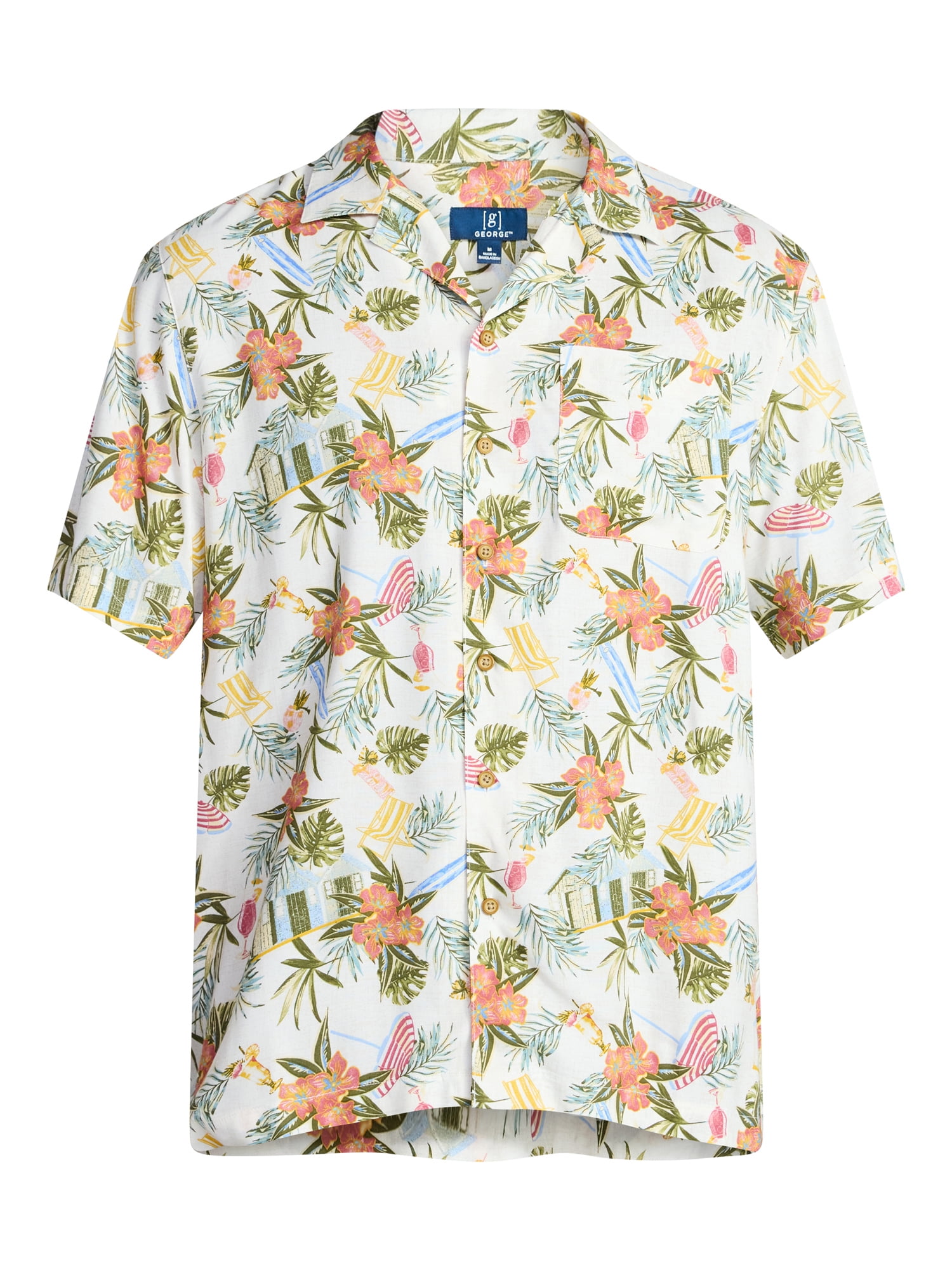George Men's Relaxed Fit Printed Camp Shirt with Short Sleeves, Sizes S-3XLT
