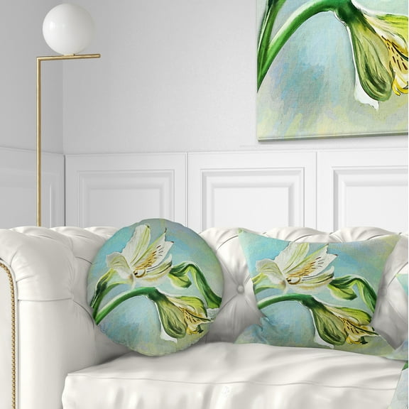 Designart White Lily Flower Sketch Watercolor - Floral Throw Pillow - 12x20
