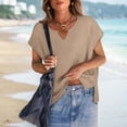 thumbnail image 5 of Brown Womens Blouses Women's Cap Sleeve Shirts Casual Summer V Neck Tunic Tops Loose T Shirts Side Slit S 3XL Summer Tops, 5 of 6