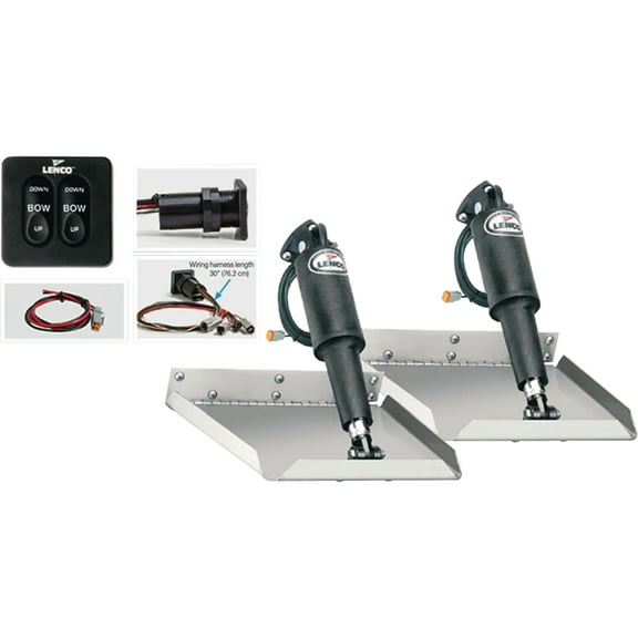Lenco 15102-104 12V Standard Finish 12" x 12" Edge Mount Electric Trim Tab Kit with 122 Switch for Boat Size 17'-30'