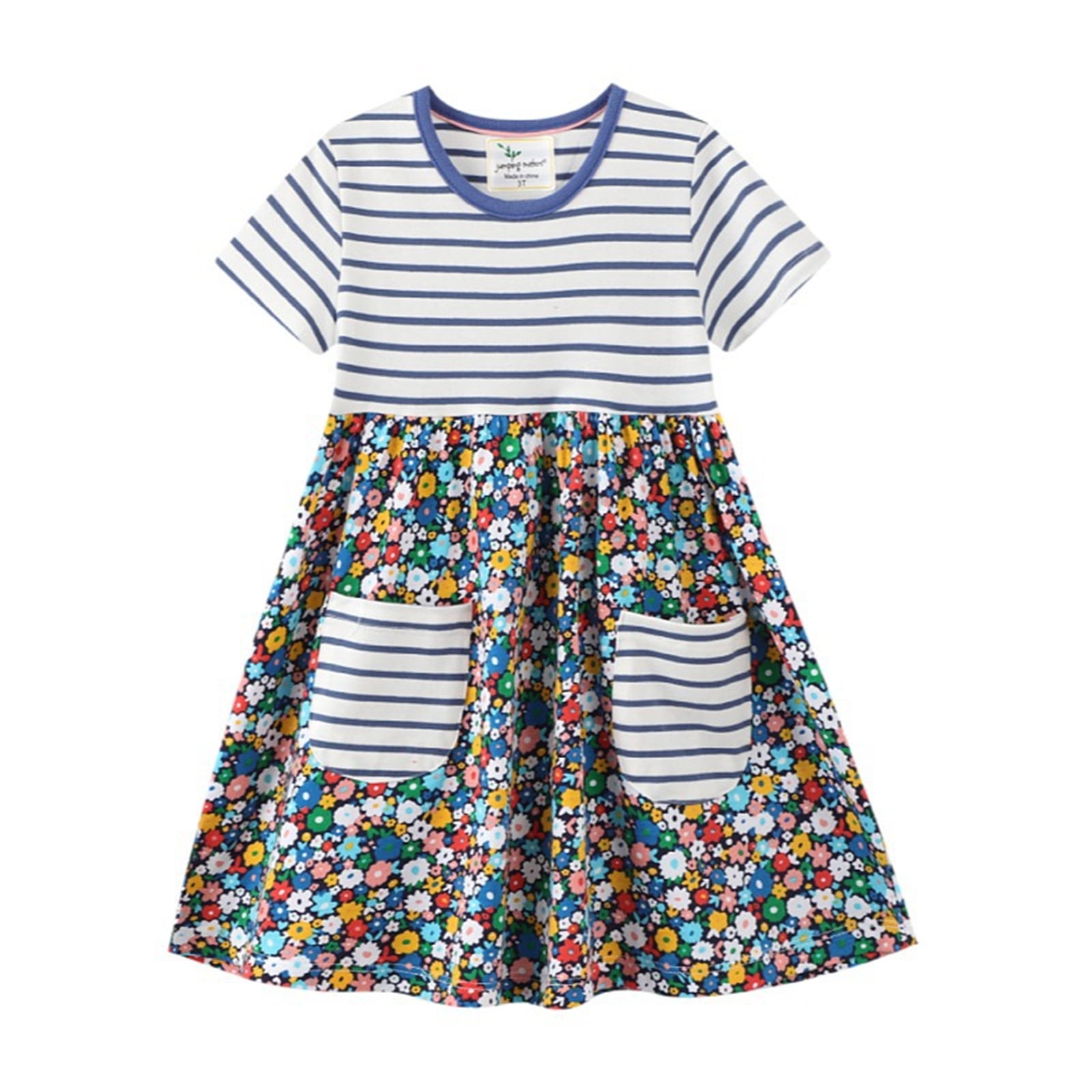 Little Girls Cotton Dress Short Sleeves Casual Summer Floral Basic ...