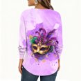 thumbnail image 4 of Mardi Gras Shirts Womens Sequins Feathers Print Crew Neck Graphic Tee Glitter Long Sleeve Party T Shirts Light Purple L, 4 of 6