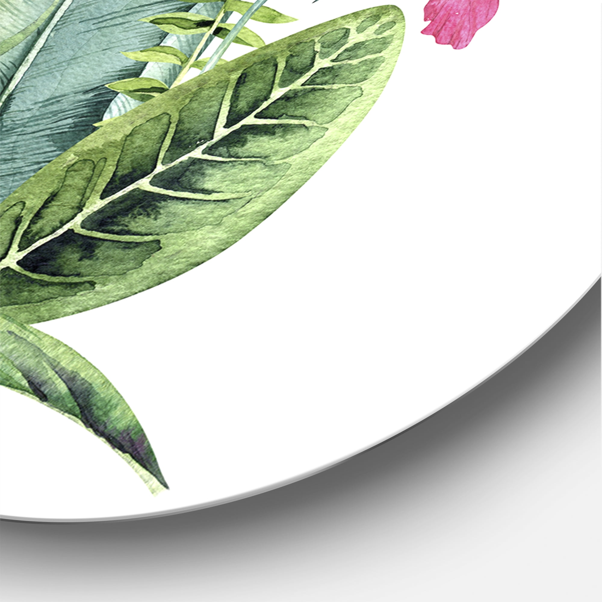 Designart 'Flamingo With Pink Flowers and Exotic Foliage' Traditional Circle Metal Wall Art 23x23 - Disc of 23