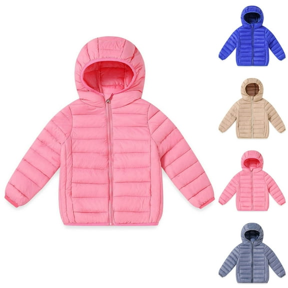 NAISIBABY Boys Girls Puffer Jacket, Zip Up Windproof Hooded Lightweight Kids Winter Thermal Quilted Coat Pink (3-17T)