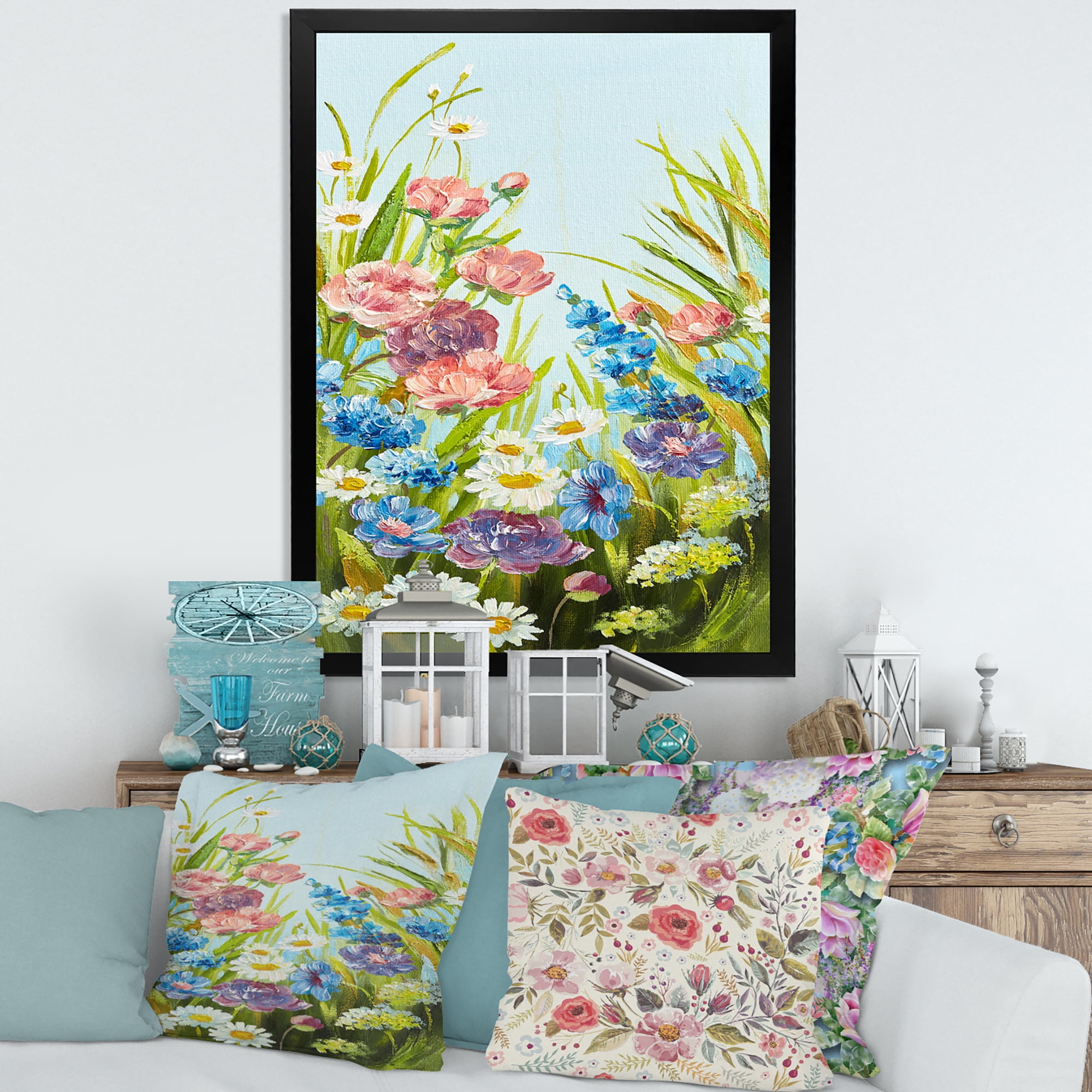 Designart 'Still Life Of Colorful Wildflowers With Leaves III' Traditional Framed Art Print