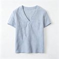 thumbnail image 5 of ITSAME Womens Cotton Linen Tops Short Sleeve V-Neck Shirts Ladies Loose Casual Blouses Light Blue Size S, 5 of 5