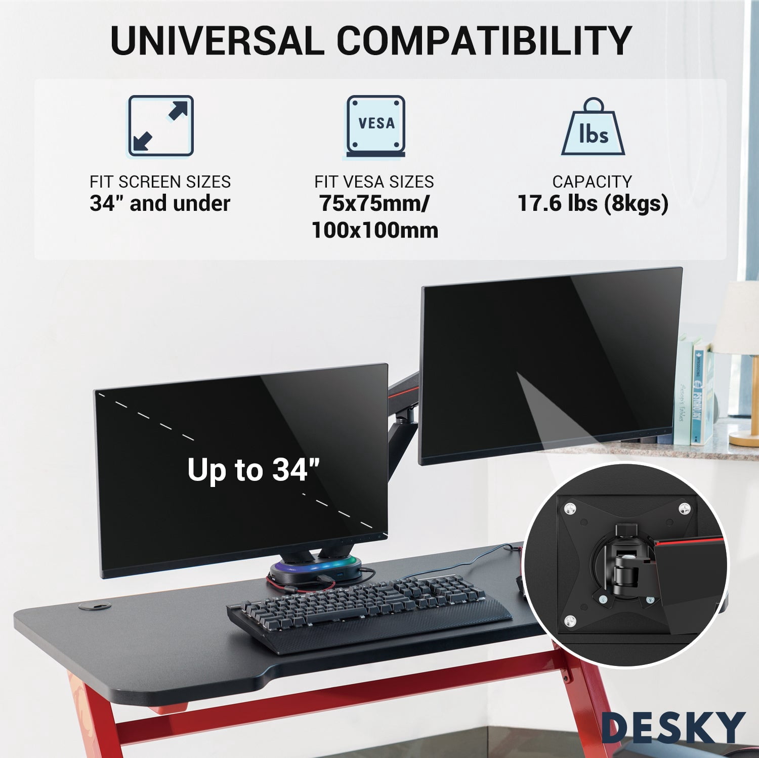 Desky Dual LED Gaming Monitor Arm