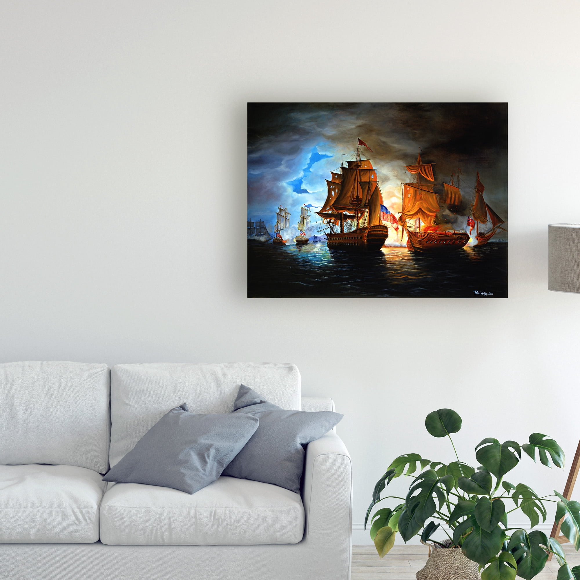 Trademark Fine Art 'Bonhomme Richard And Serapis Battle' Canvas Art by Paul Walsh