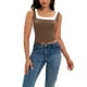 thumbnail image 2 of ATHLECHIC Camiseta sin mangas de cuello cuadrado para mujer, top corto de verano con bloques de color, XS, marrón, 2 of 5