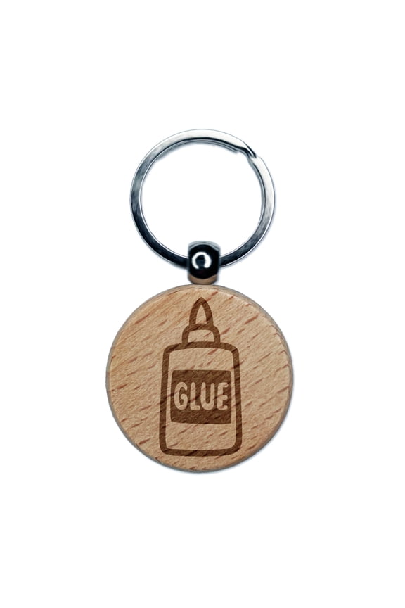 Glue Bottle Arts Crafts School Round Keychain Charm Tag - Engraved Wood
