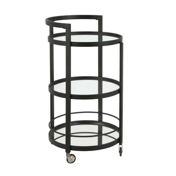 Evelyn Zoe Contemporary Metal Round Bar Cart With Mirrored Shelf Com Evelyn Zoe Contemporary Metal Round Bar, Black Metal Round Bar Cart