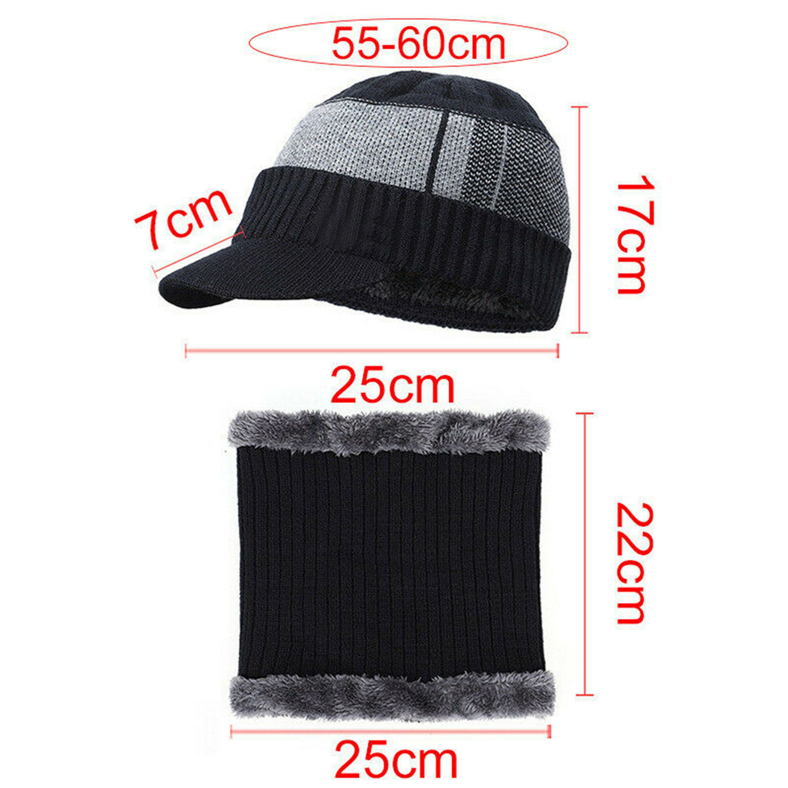 Men's Insulated Winter Warm Hat, Knit Visor Beanie with Fleece