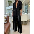 thumbnail image 2 of Women'S Fall Spring 2 Piece Blazer Outfits Business Casual Oversized Jacket Wide Leg Work Pants Dressy Suit Set Black XL, 2 of 8