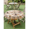 thumbnail image 4 of Outdoor Tablecloths with Umbrella Hole & Zipper, Orange Floral Round Tablecloths 60 Inch, Vintage Flowers Botanical Farmhouse Greek Key Waterproof Table Cloth, Patio/Pool/Picnic Table Covers, 4 of 8
