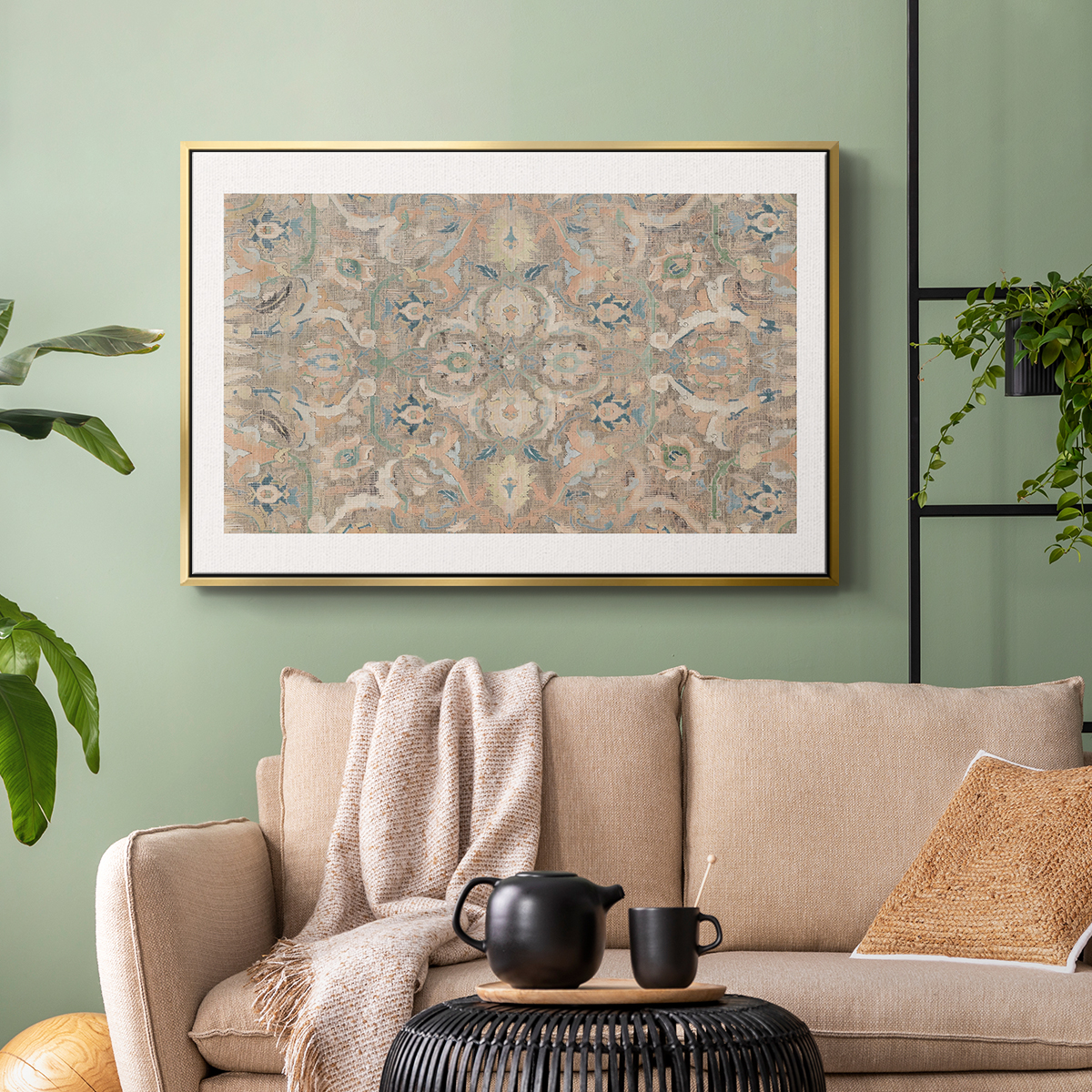Vintage Abstract Print-II Framed in Gold Wood Gallery Wrapped Canvas 25 in. x 37 in.
