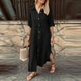thumbnail image 2 of Elainilye Fashion Dresses for Women 2024 Summer Casual Turn-down Collar Buttons Solid Long Sleeve Button Long Dresses,Black, 2 of 6