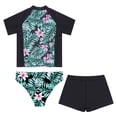 thumbnail image 4 of YONGHS Teens Girls Flower Frinted Short Sleeve Top with Briefs Shorts Rash Guard 3 Pcs Swimwear Set Lily 10, 4 of 5