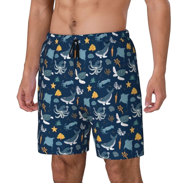 Balery Sea Turtle Bañador para hombre, shorts de playa de secado rápido con entrepierna y forro de compresión-Large