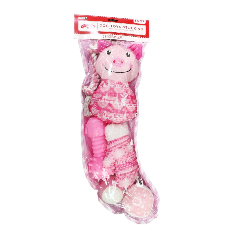 Holiday Time Dog Toy Stocking, Small, Pink
