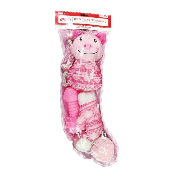 Holiday Time Dog Toy Stocking, Small, Pink