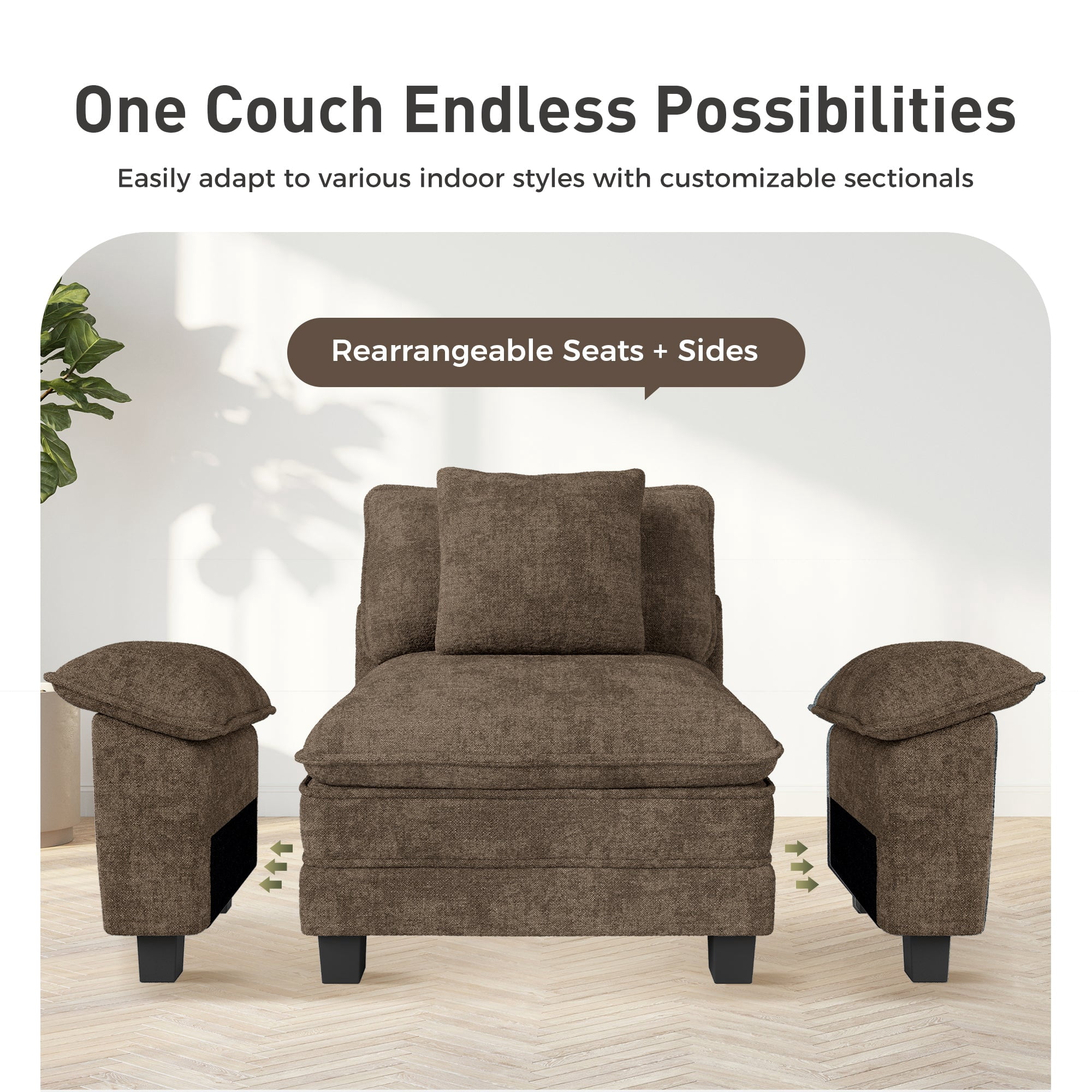 Sophia&William Sectional Sofa Sets, Oversized Cloud Couch Set 5-Seat Chenille Modular Sectional Sofa with 5 Pilliows & Deep Seat for Living Room, Taupe