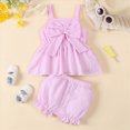 thumbnail image 2 of Toddler Baby Girl Outfits Solid Summer Clothes Bowknot Stripes Sleeveless Tank Top and Ruffled Shorts Kaprioy Girl Clothes 6 12 18 24 Months 2T 3T 4T, 2 of 6