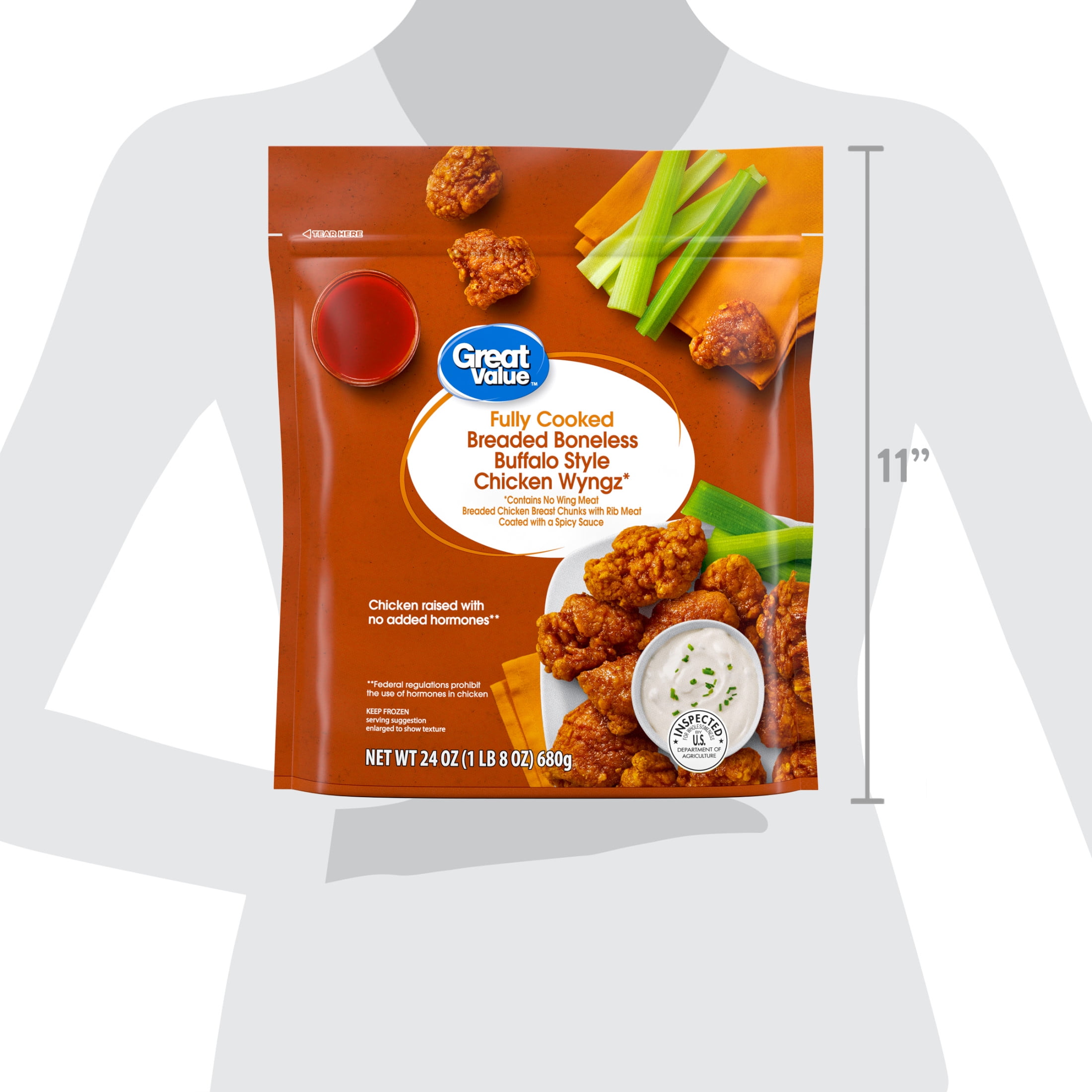 Great Value Buffalo Style Seasoned Boneless Fully Cooked Chicken Wyngz, 24 oz (Frozen)