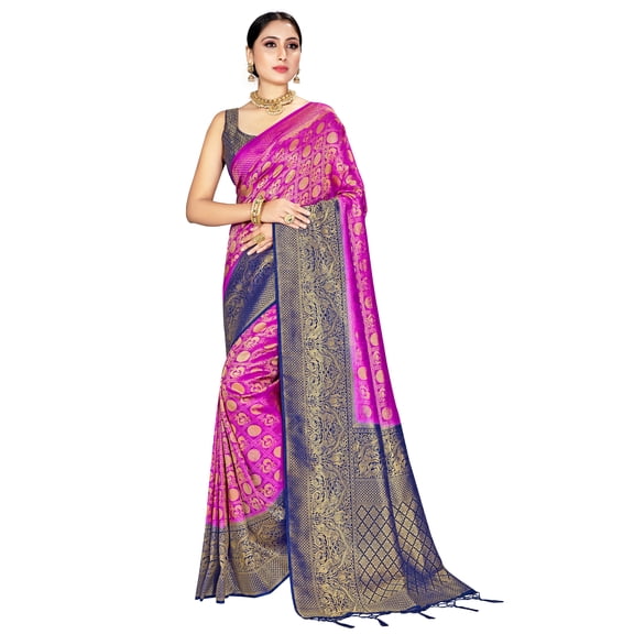 Sarees For Women Indian Bollywood Banarasi Art Silk Saree Woven Sari & Unstitched Blouse