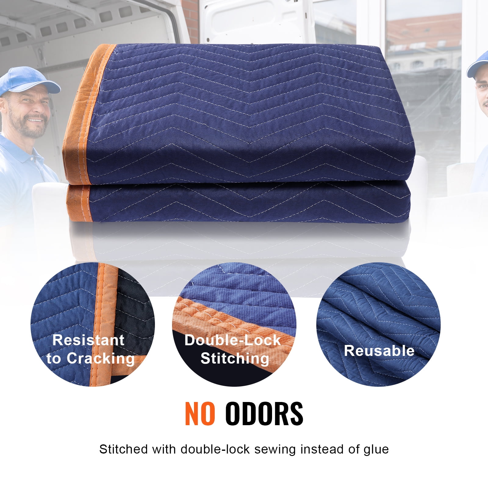 KFFKFF Moving Pads, 80" x 72", 65 lbs/dz, Set of 12, Durable Non-Woven & Recycled Cotton Material, Heavy-Duty Protection for Furniture, Flooring, and Appliances, Blue/Orange