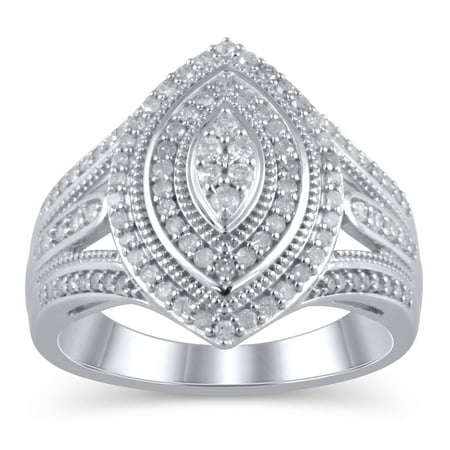 1/2 Carat T.W. JK-I2I3 Forever Bride - Limited Edition diamond marquise fashion ring in sterling silver, Size 5
