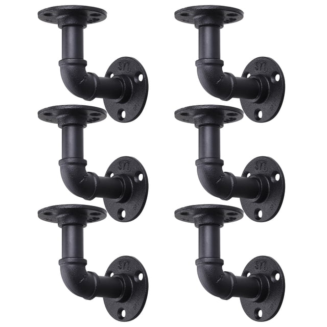 Soportes de estantería MUZIK Industrial Pipe en forma de L, 6 unidades, color negro