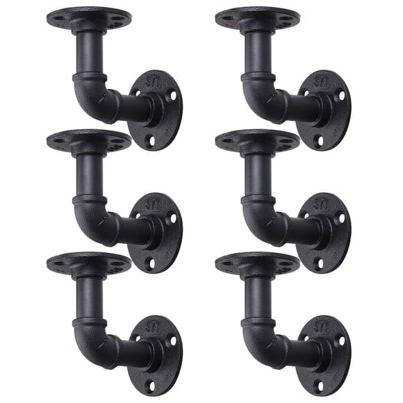 Soportes de estantería MUZIK Industrial Pipe en forma de L, 6 unidades, color negro