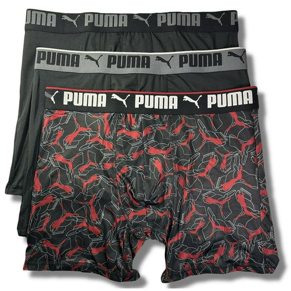PUMA MEN'S 3 PACK - PHG 243 - 250 LOGO RED - MEDIUM - UNDERWEAR X3 BOXER BRIEF