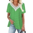 thumbnail image 7 of Zpanxa Summer Tops for Women 2023 Trendy Casual Cap Sleeve Lace Stitching T Shirts Blouse, Loose V Neck Short Sleeve Tee Shirts, Cute Floral Print Boho Summer Tops Green M, 7 of 7