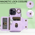 thumbnail image 3 of Nalacover for iPhone 14 Pro Ring Holder Wallet Case with Kickstand Magnetic Clasp, Credit Card Slots Holder Premium PU Leather Purse Cover, TPU Bumper Shockproof Anti-Scratches Case,Purple, 3 of 17