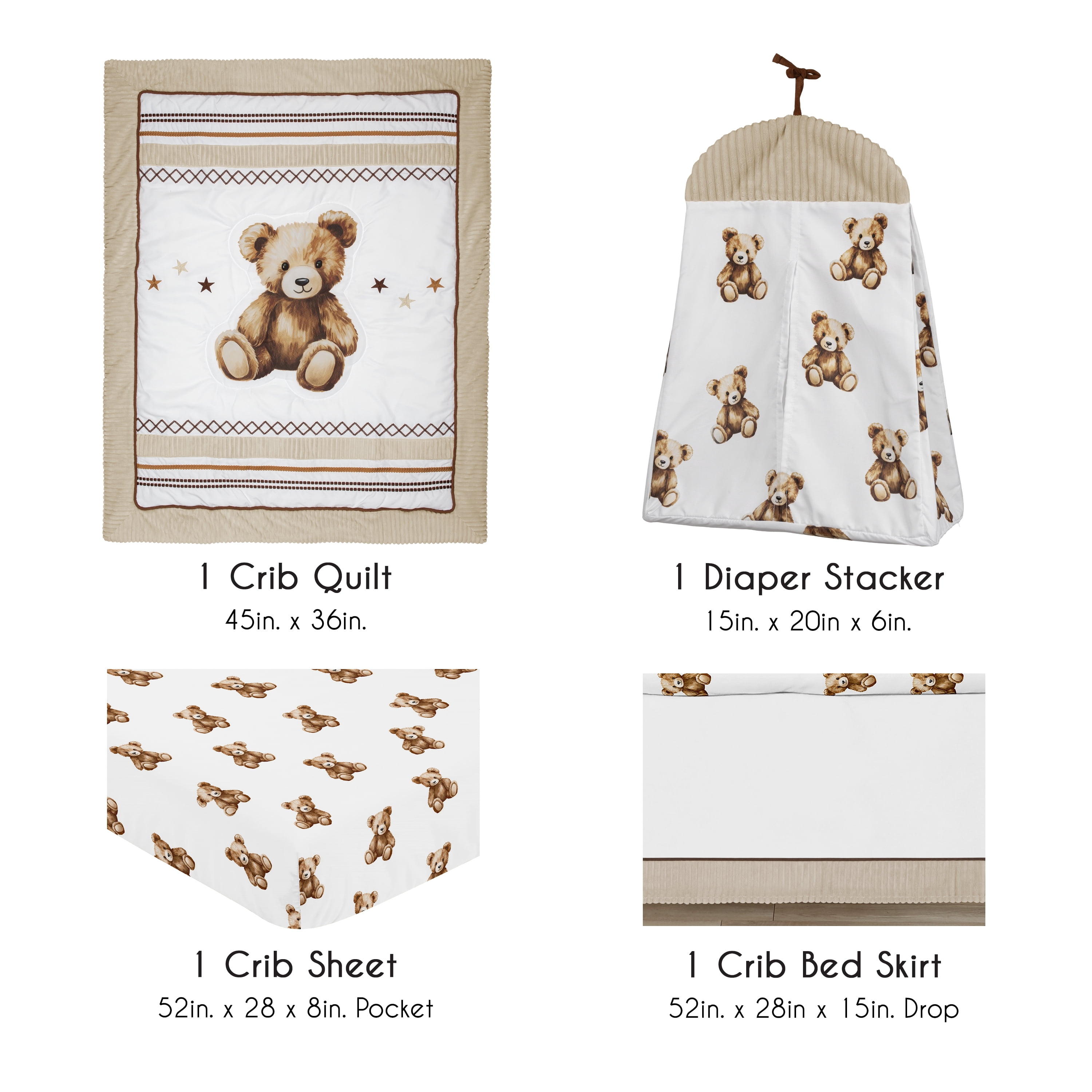 Sweet Jojo Designs Boho Teddy Bear Boy, Girl, Unisex/Gender Neutral Crib Bedding Set 4 Piece