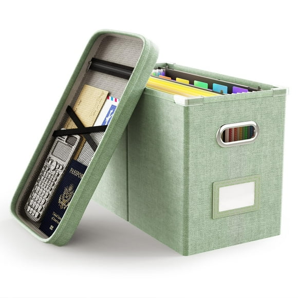 Caja organizadora de archivos Oterri con tapa y bolsillo de malla, 27 x 21 x 34 cm