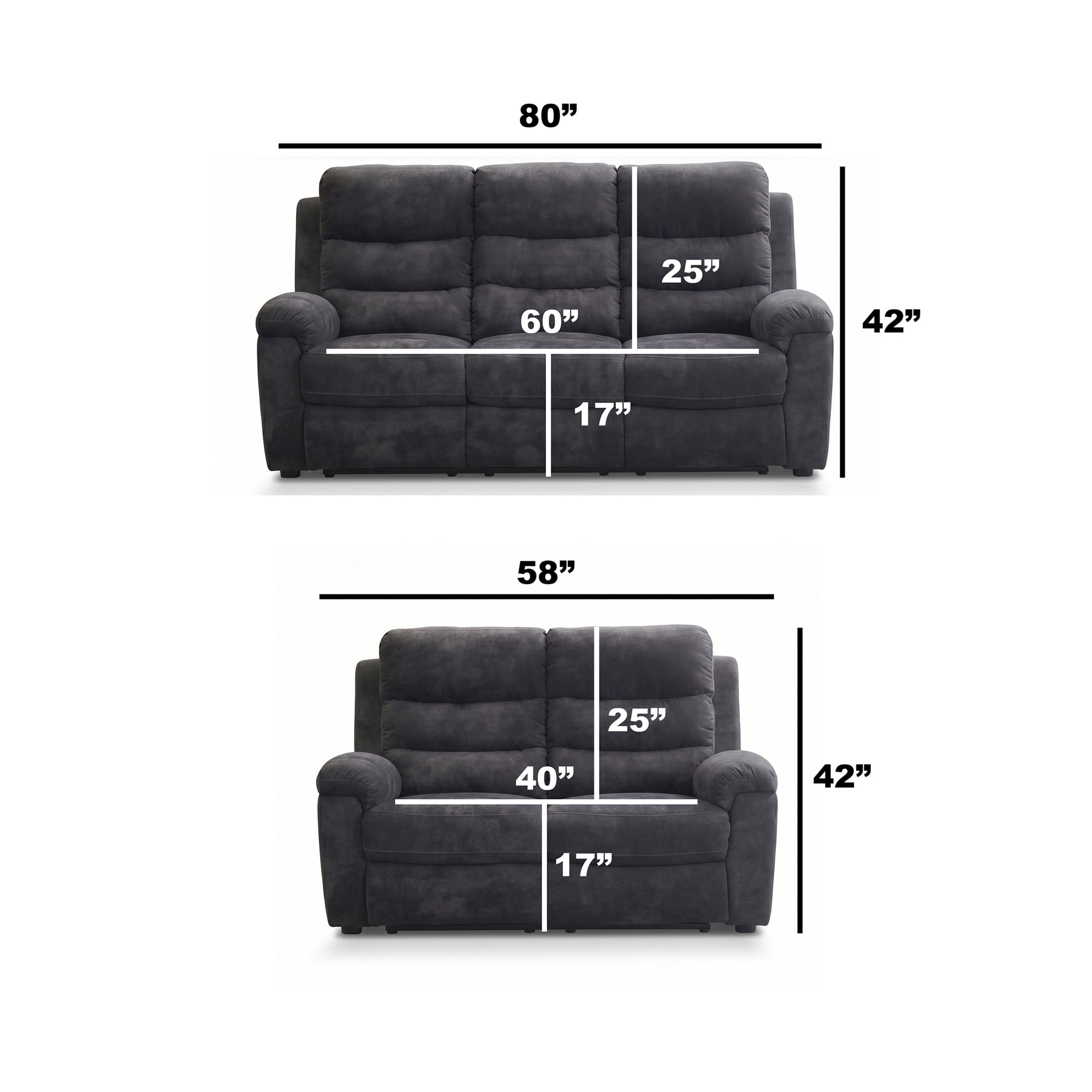 2-Piece Reclining Living Room Set - Sofa & Loveseat, Gray