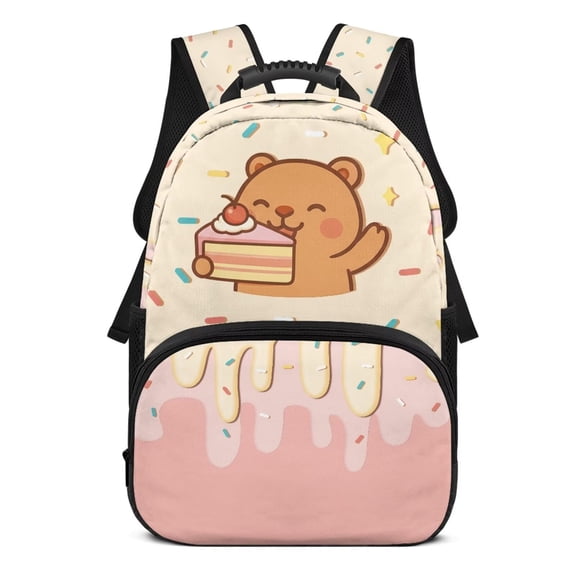 KUIFORTI Capybara Print Girls Backpack Kids School Bag 17 Inch Polyester wtih Front Pockets Comfortable Adjustable Straps Back to School Gifts