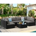 thumbnail image 2 of 7 Piece Rattan Sectional Sofa Set, Outdoor Conversation Set,All-Weather Wicker Sectional Seating Group with Cushions & Coffee Table,Morden Furniture Couch Set for Patio, Garden＆Poolside, Black, 2 of 14