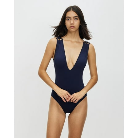 MSRP $130 Michael Kors Grommet V-Neck One-Piece Swimsuit Womens Navy Size 10