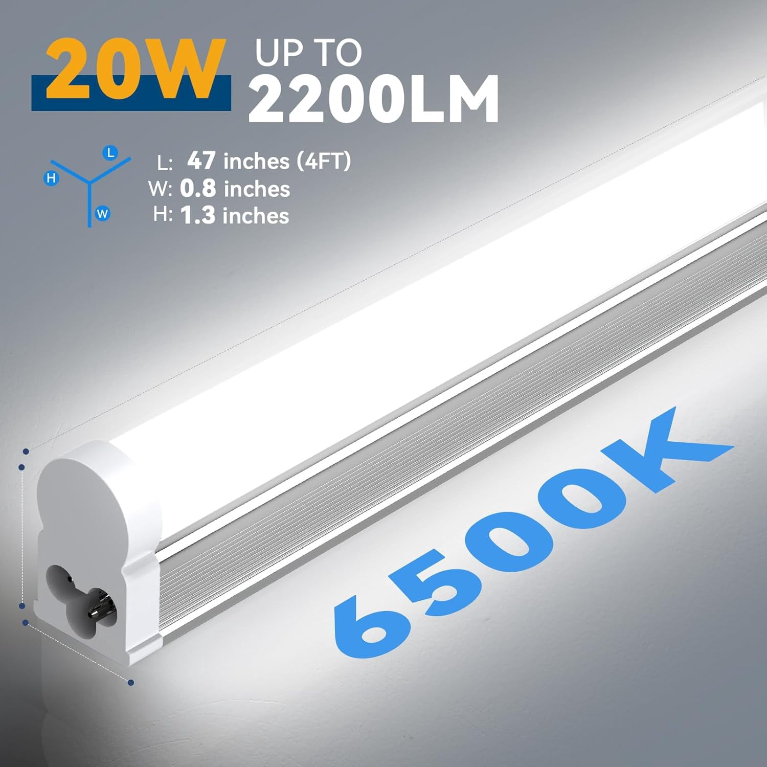 JESLED 4FT T5 LED Shop Lights, Linkable Utility Light Fixture, 20W 2600LM Super Bright 6500K White, 6-Pack