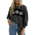 thumbnail image 2 of Womens Tops Plus Size V-neck Christmas Printed Long Sleeved Pullover Solid Color Casual Sweatshirt 1-Black M, 2 of 5