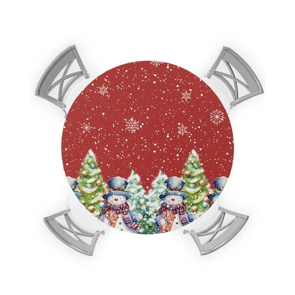 nqOlkjepod Christmas, Round Tablecloth, Fitted Table Cover with Elastic for 45"-54" Round Tables, Red Snowman Snowflake Pine Tree Table Cloth Outdoor Indoor Dinning Party Waterproof Tablecloths