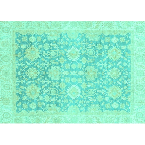 Ahgly Company Machine Washable Indoor Rectangle Oriental Turquoise Blue Traditional Area Rugs, 5' x 8'