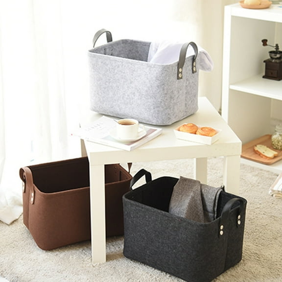SOPOTUTU Small Storage Baskets Felt Organizer Nonwoven Fabric 1Pack Simple Bathroom Use Light Grey
