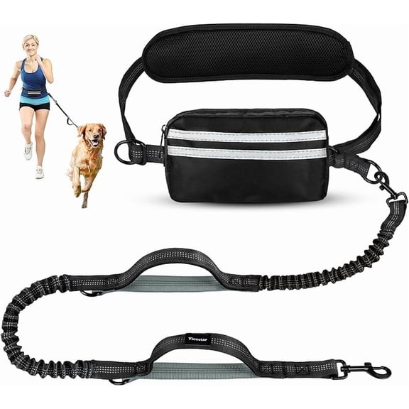 WAAYEE Hands Free Dog Leash with Pouch, Retractable Dog Leashes with Padded Handles, for Running, Walking Accessories