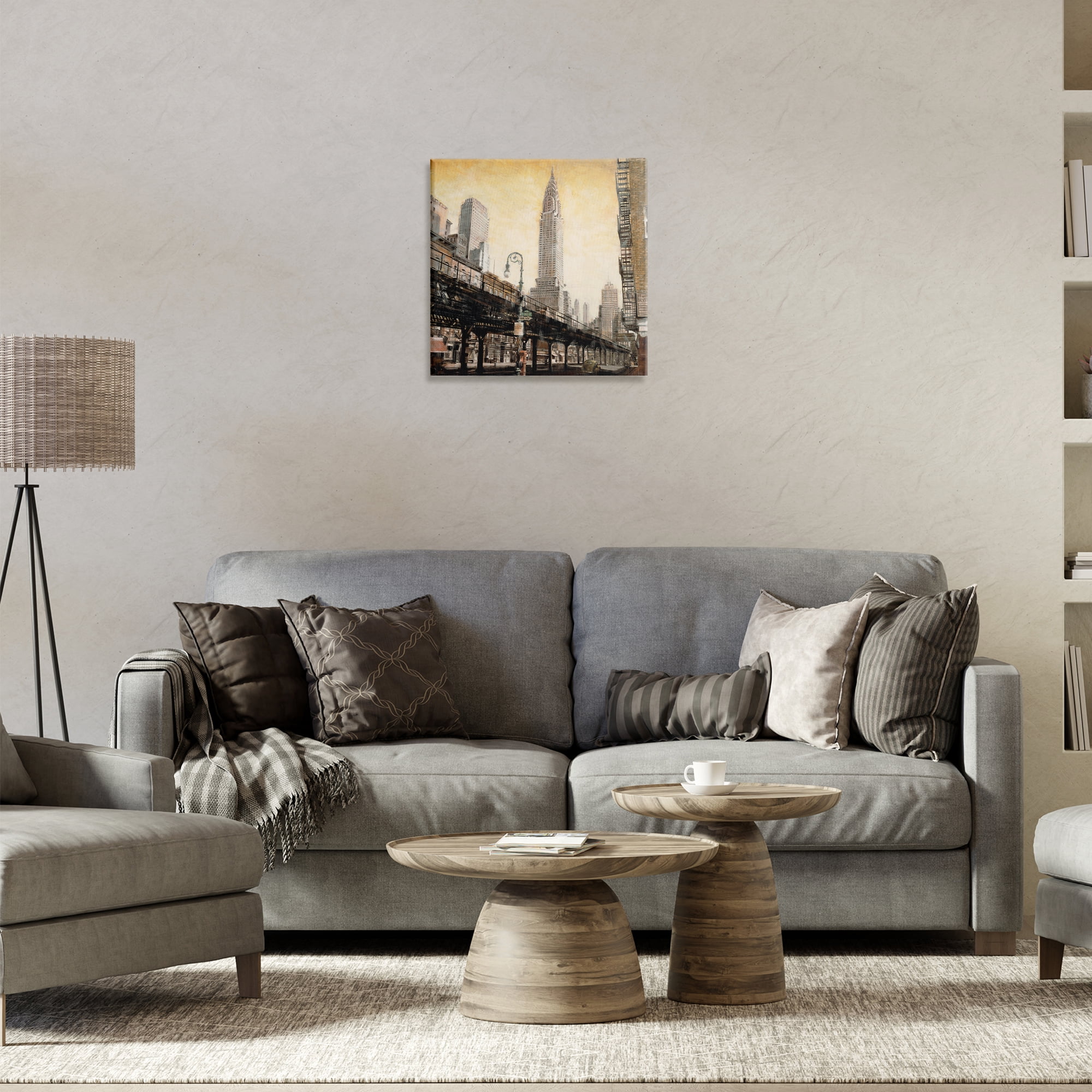 Stupell Industries Looming City Towers Scenic & Cityscapes Painting Wrapped Canvas Art Print Wall Art, 17 x 17